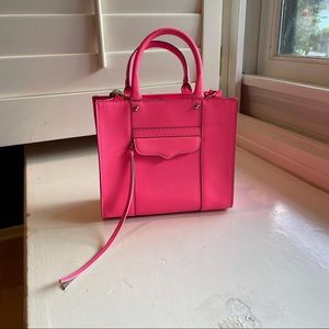 REBECCA MINKOFF Small Saffiano Leather Satchel in Hot Pink with Shoulder Strap